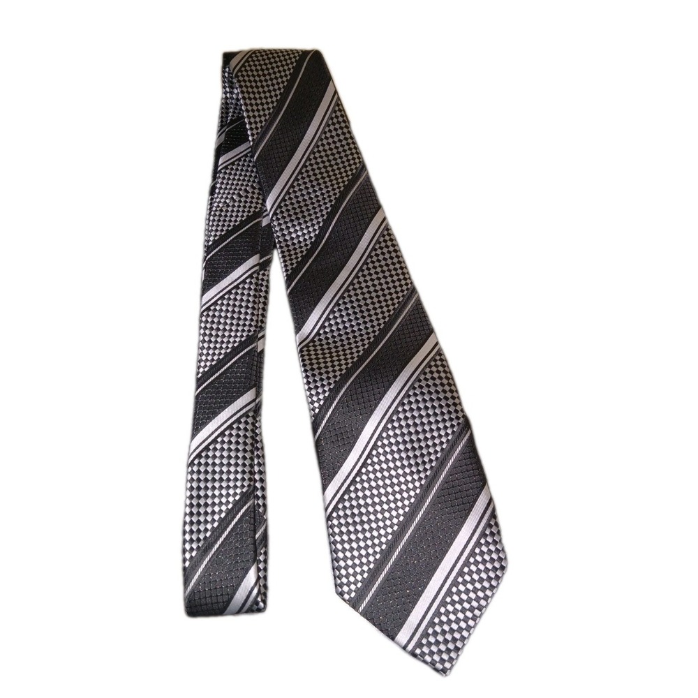 Hisdern Mens Tie Black White Stripe‎ Tie Formal Striped Silk